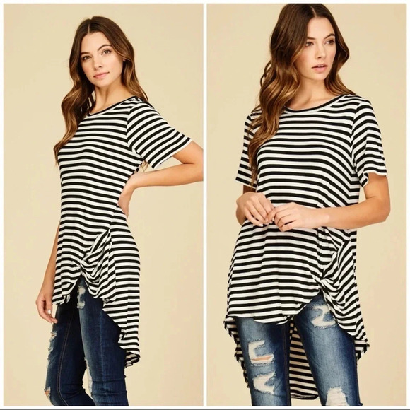 NWT Annabelle boutique Stripe high low tunic knit top sz S twist front - Picture 1 of 8